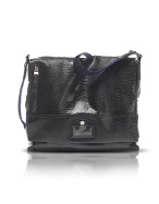 Francesco Biasia Groove - Black Lizard Stamped Leather Messenger Bag