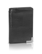 Francesco Biasia Groove - Black Lizard Stamped Leather Multi-Compartment Wallet