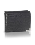 Francesco Biasia Groove - Black Lizard Stamped Leather Wallet w/Change Compartment