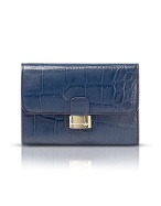 Roselena - Croco Stamped Leather Flap Wallet