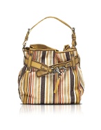 Sidney - Striped Cotton and Leather Bucket Bag