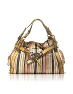 Sidney - Striped Cotton and Leather Satchel Bag