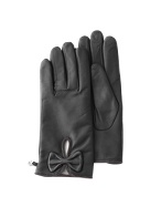 Francesco Biasia Womens Black Front Bow Leather Gloves
