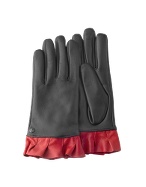 Francesco Biasia Womens Black Ruffled Cuff Leather Gloves