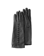 Francesco Biasia Womens Front Stitched Black Leather Gloves
