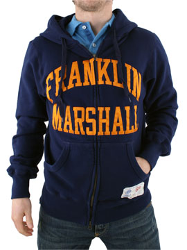 Franklin and Marshall Blue Marine Zip Through Sweat