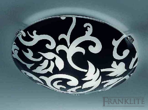 Franklite Black gloss glass with acid pattern and small chrome finish clasps