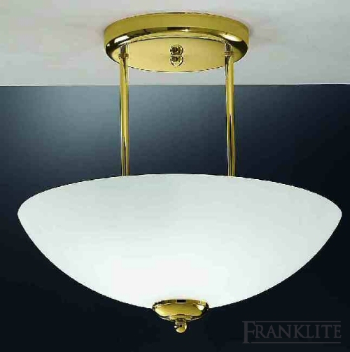 Franklite Brass finish semi-flush fitting with satin opal glass.