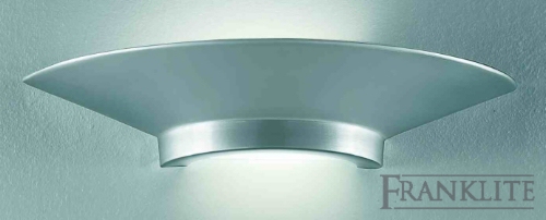 Ceramic uplighter painted silver with lightspill at base.