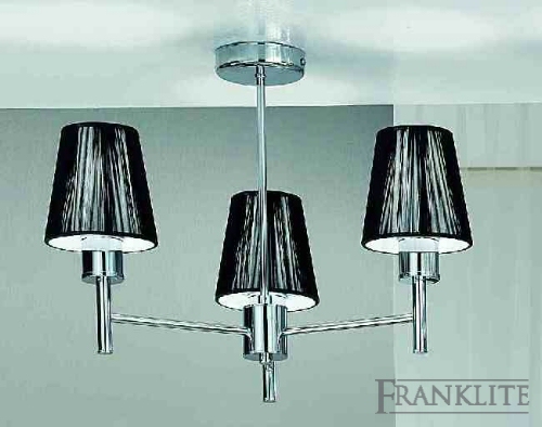 Franklite Chrome finish 3 light fitting with finely strung black shades.