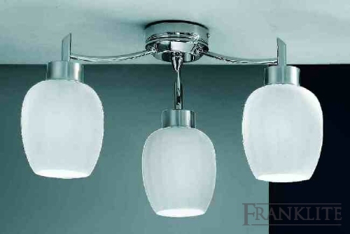 Franklite Chrome finish 3 light fitting with opal faceted glasses. Supplied with 13W 4-pin lamps
