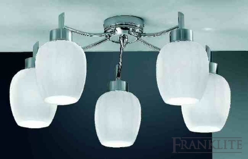 Franklite Chrome finish 5 light fitting with opal faceted glasses. Supplied with 13W 4-pin lamps