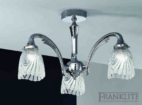 Chrome finish brass 3 light fitting with part etched cut glass.