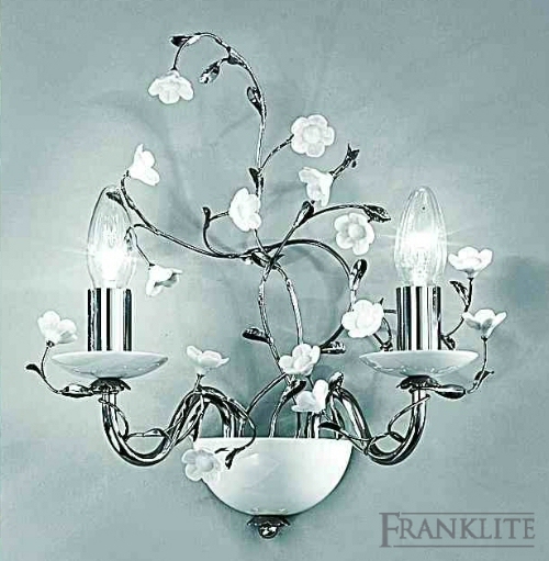 Franklite Chrome finish fittings with beautiful delicate white porcelain flowers, porcelain candle pans and ba