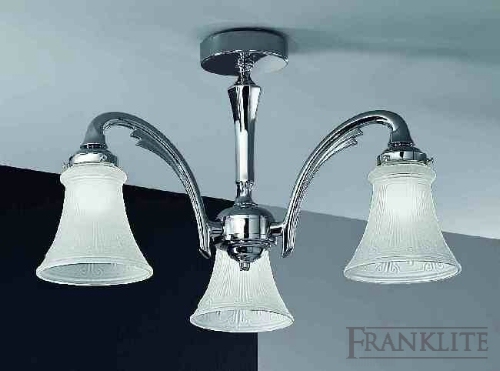 Franklite Chrome finished brass 3 light fitting with etched acid glass.