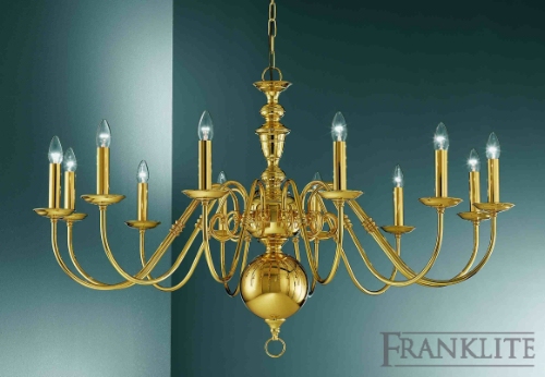 Franklite Delft polished brass Flemish style fitings supplied with brass candle tubes.