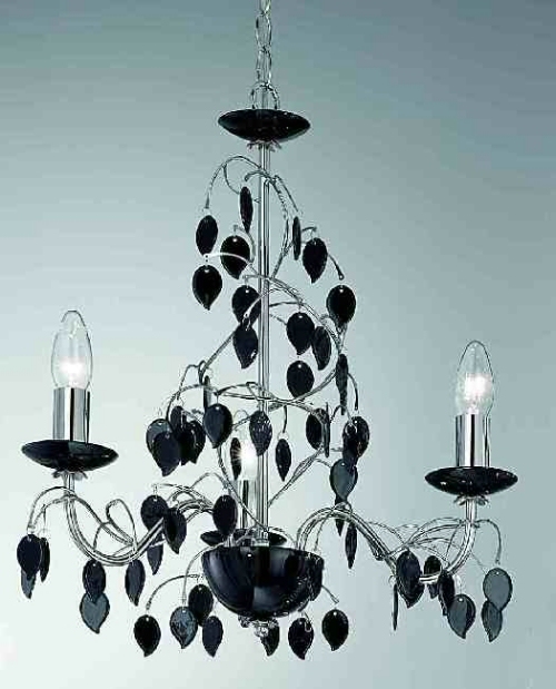 Franklite Felizia Chrome finish fittings covered with a mass of black porcelain leaves and having matching por