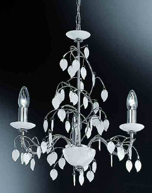 Franklite Felizia Chrome finish fittings covered with a mass of white porcelain leaves and having matching por