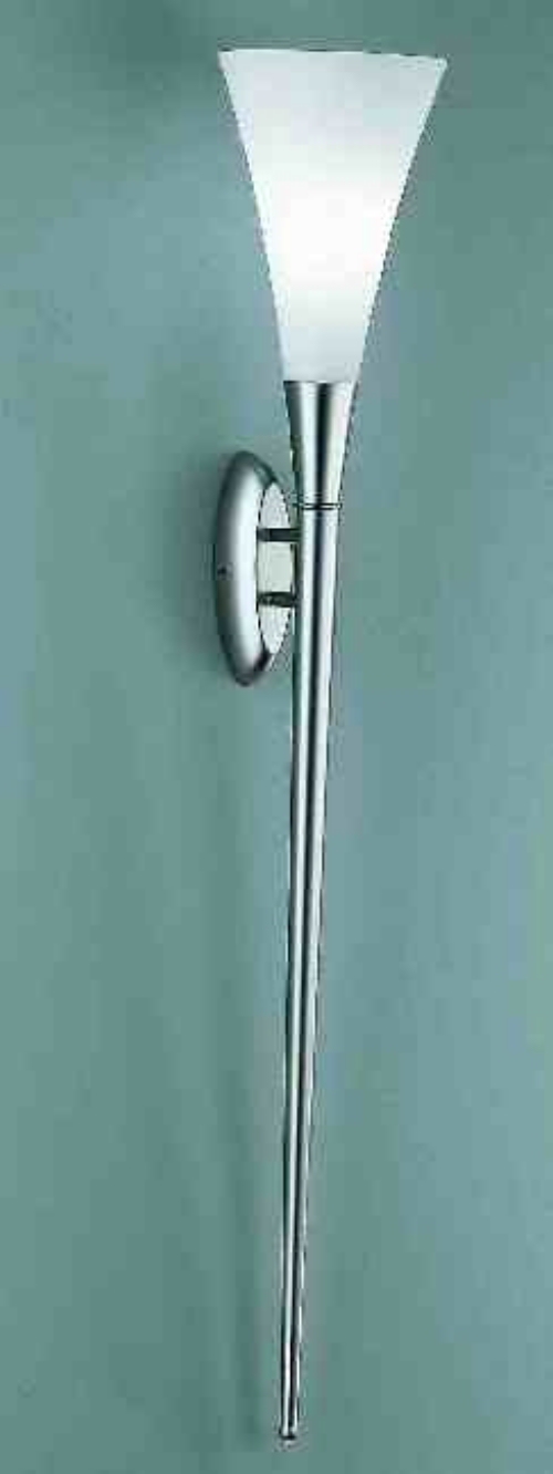 Franklite Italian satin nickel torchere with satin opal glass