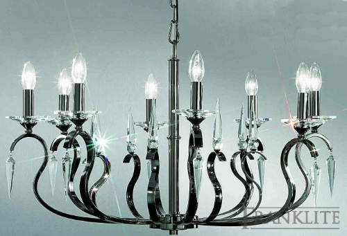 Franklite Kazan Black chrome finish 8 light fitting with icicle shaped glass drops and cut glass candle pans