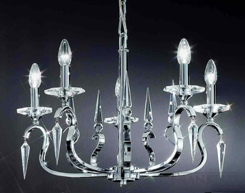 Kazan Chrome finish 5 light fitting with icicle shaped glass drops and cut glass candle pans