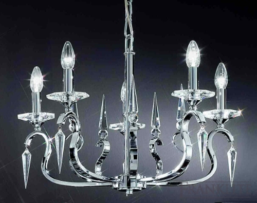 Franklite Kazan Chrome finish 5 light fitting with icicle shaped glass drops and cut glass candle pans