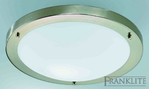 Franklite Matt white glass flush fitting with satin nickel finish frame