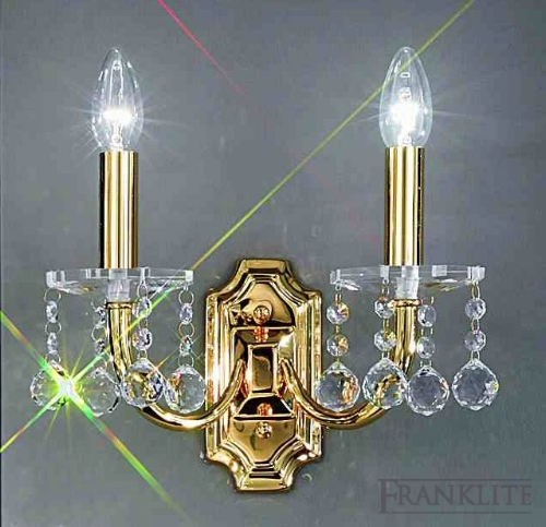 Franklite Tosca French gold finish fittings with heavy crystal sphere drops.