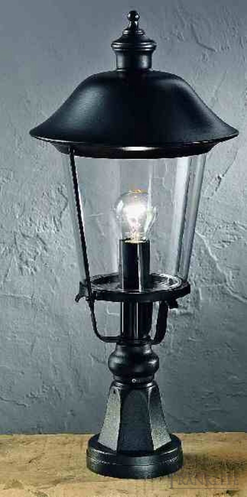 Franklite Trenton Cast aluminium pedestal lantern in satin black with clear polycarbonate lens