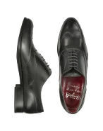 Fratelli Borgioli Handmade Black Italian Leather Wingtip Oxford