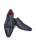 Fratelli Borgioli Handmade Blue Calf Leather Cap Toe Shoes