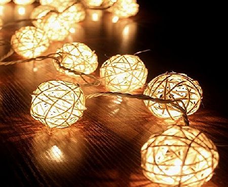 FRE 3M Storm Cream White 20 Rattan Ball Fairy Lights String Lights - Ideal for Wedding, Christmas, Party,Home Decoration