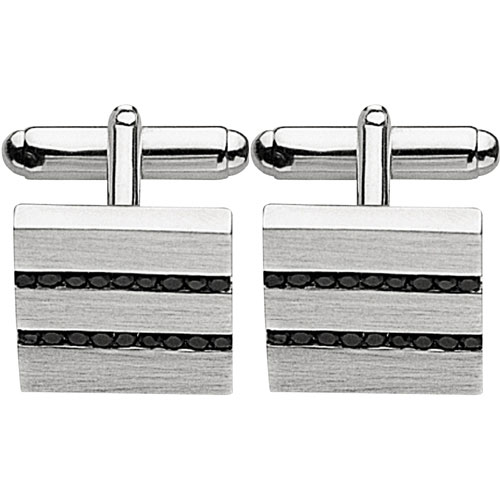 Black Cubic Zirconia Cufflinks In Silver by Fred Bennett
