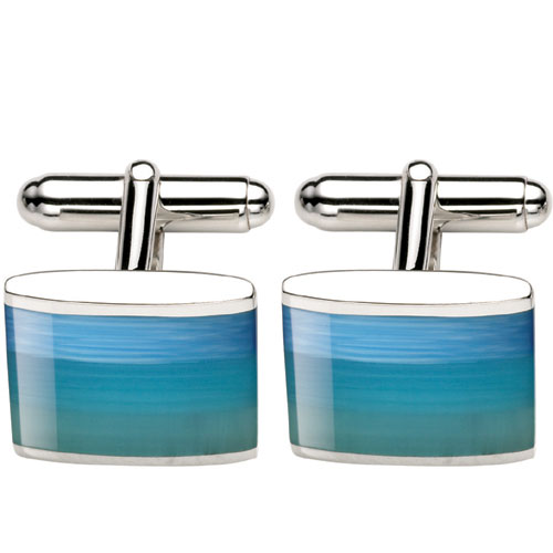 Blue Green Striped Cats Eye Glass Cufflinks In Silver by Fred Bennett