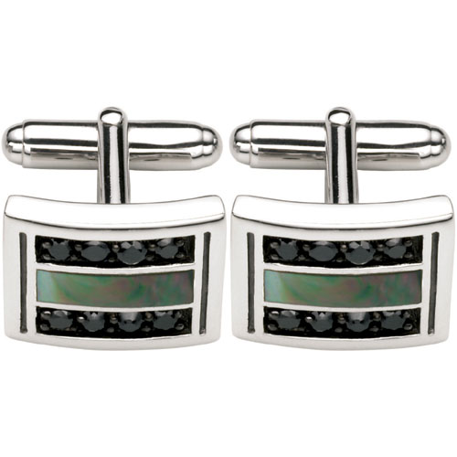 Cubic Zirconia and Grey Shell Cufflinks In Silver by Fred Bennett