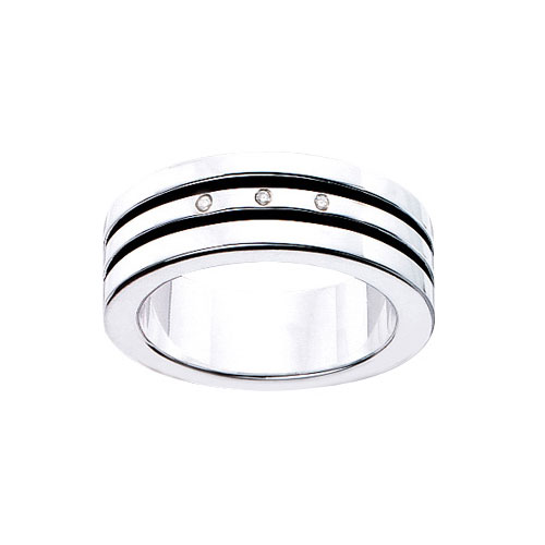 Gents Oxidised Diamond Set Ring In Silver by Fred Bennett