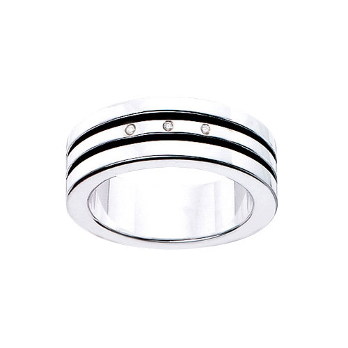 Gents Oxidised Diamond Set Ring In Silver by Fred Bennett