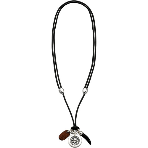 Leather Wood and Agate Adjustable Pendant In Silver by Fred Bennett