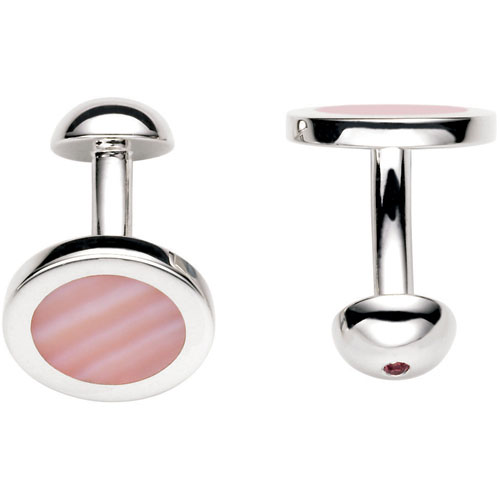 Pink Mother Of Pearl and Pink Tourmaline Cufflinks In Silver by Fred Bennett