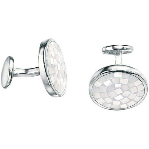 White Mother Of Pearl Cufflinks In Silver by Fred Bennett