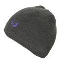 Fred Perry Grey Beanie Hat with Purple Logo