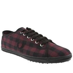 Male Kingston Check Fabric Upper Fashion Trainers in Burgundy, White and Black