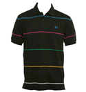 Navy Pique Cotton Polo Shirt With Stripes