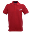 Fred Perry Red `tripe Under Collar`Polo Shirt