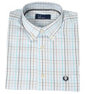 Fred Perry White and Blue Check Short Sleeve Shirt