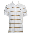 Fred Perry White Striped Pique Cotton Polo Shirt