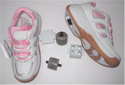 FREE WHEELIE HEELIE SKATES WITH DETACHABLE WHEELS IN WHITE & PINK (SIZE 1 TO 7 AVAILABLE)