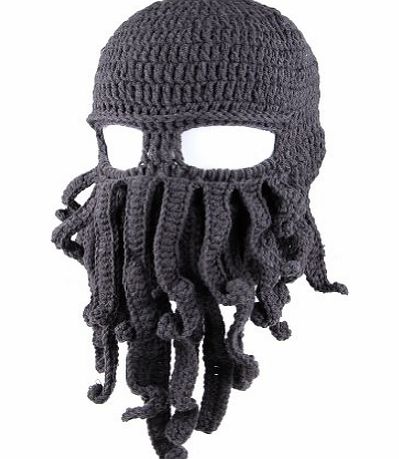 FreeFisher  Unisex Barbarian Beard Hat Beanie Handmade Octopus Hat Grey