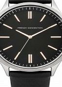 French Connection Mens Black Leather Strap Watch
