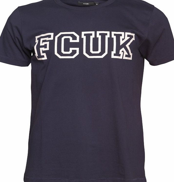 Mens FCUK Chest T-Shirt Marine